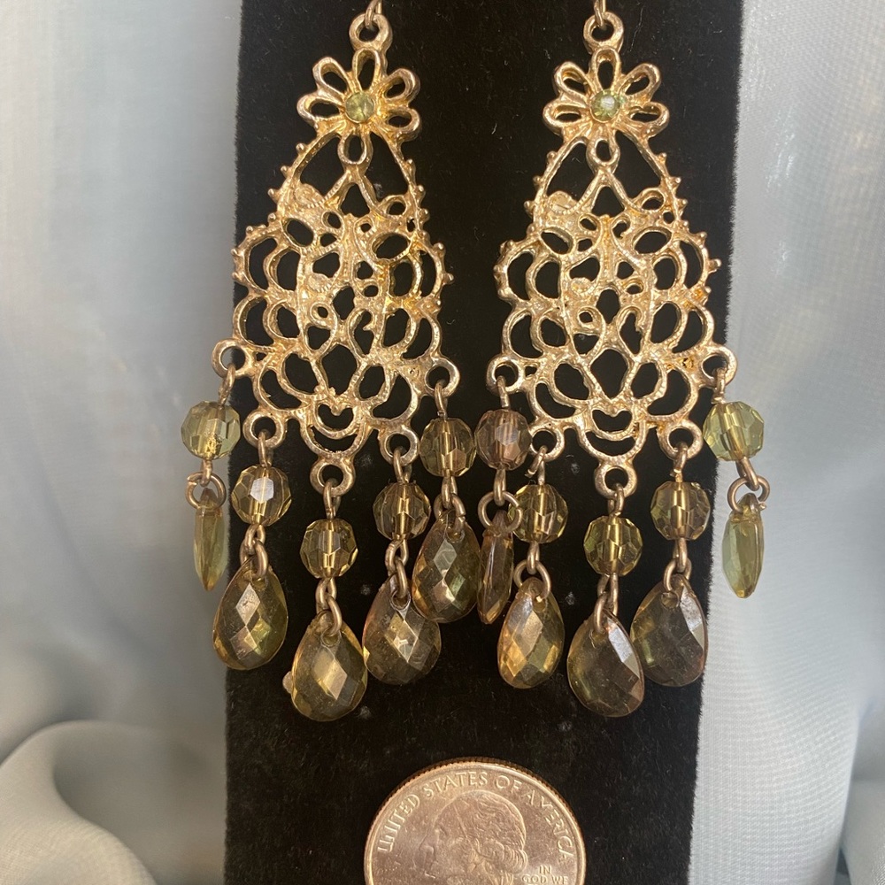 Silver & Green Crystal Chandelier Earrings